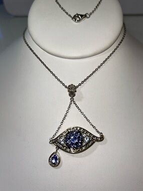 NWOT Gems En Vogue Palladium 18k Accent Genuine Tanzanite Evil Eye Necklace
